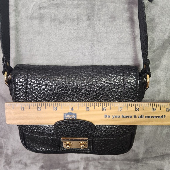 Pure Collection Crossbody Bag Black Pebbled Leather Small Adjustable Strap Latch - Picture 13 of 14